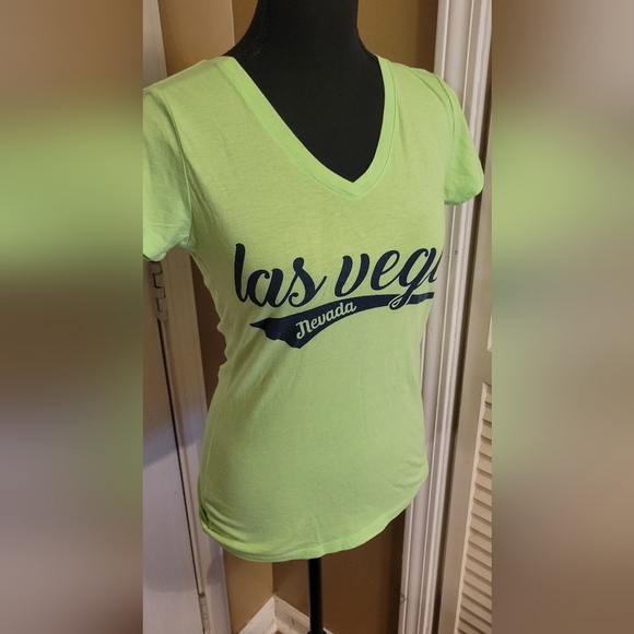 Women's Neon Green V-Neck Las Vegas Graphic Tee, Medium - Picture 3 of 6